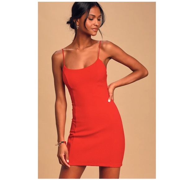 Lulus Stay Out Later Backless Textured Mini Red Bodycon Stretchy Party Dress S - Picture 1 of 16